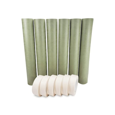 Idl Packaging 18in x 60 yd Green Masking Paper and 1 1/2in x 60 yd GP Masking Tape, for Covering, 6PK 6x GRH-18, 4457-112